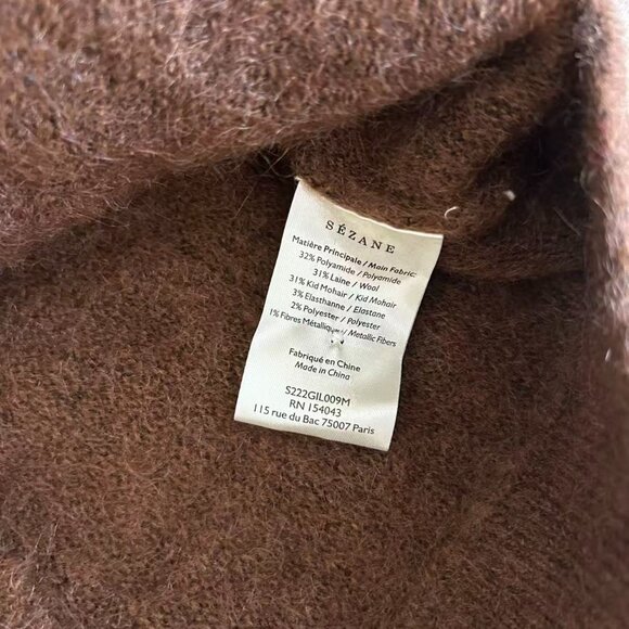 Sezane Margaux Cardigan Small Brown Camel Knit White Pink Wool Blend Sweater - Picture 8 of 9
